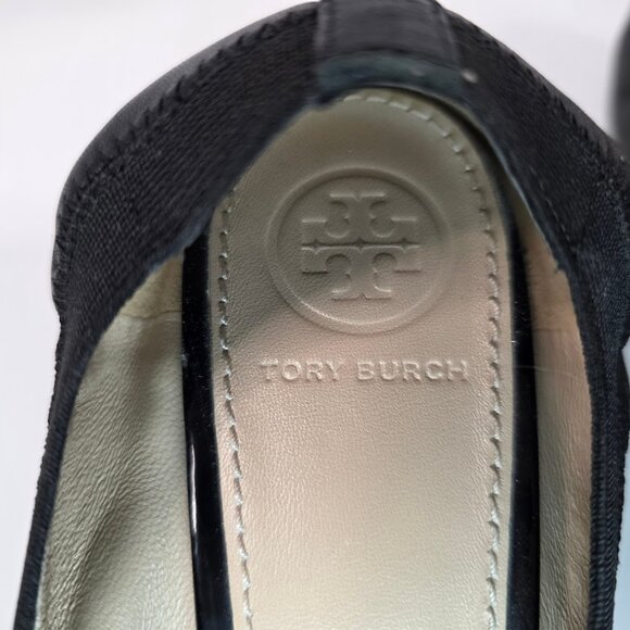 Tory Burch Black Leather Jolie Wedge Cap Toe Pumps 8.5 - Picture 8 of 13
